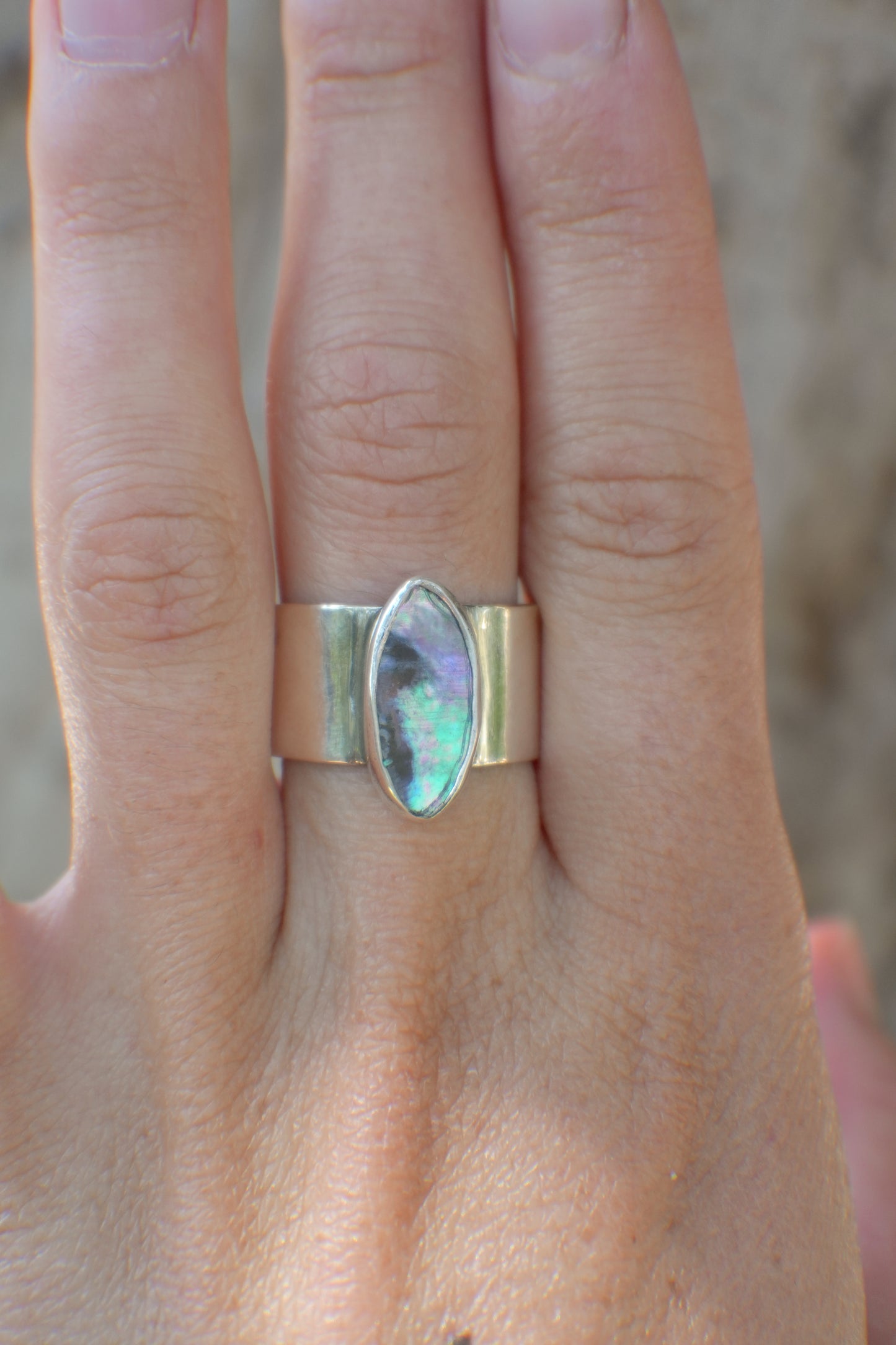 Wide Band Abalone Ring 8