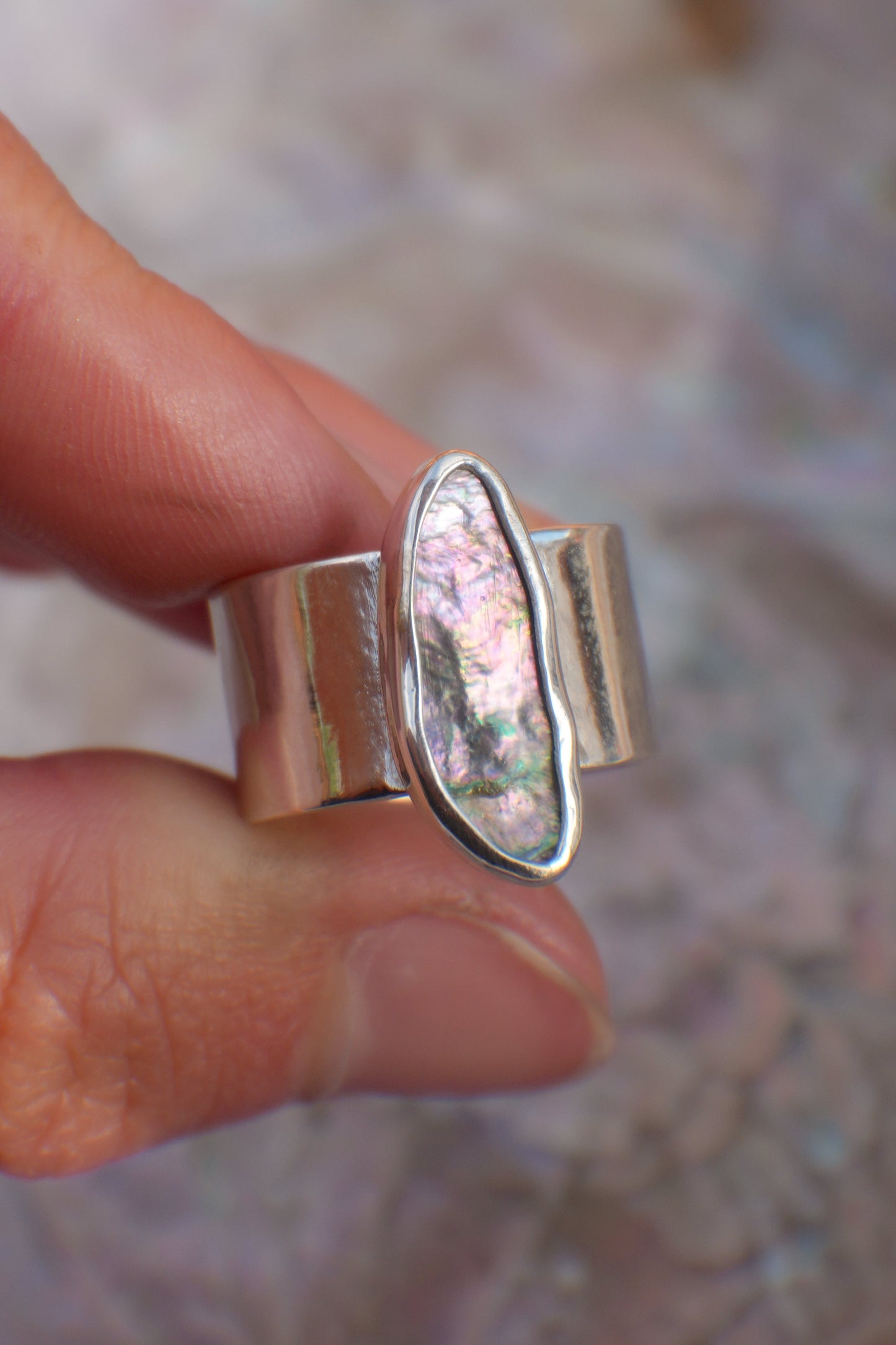 Wide Band Abalone Ring 6