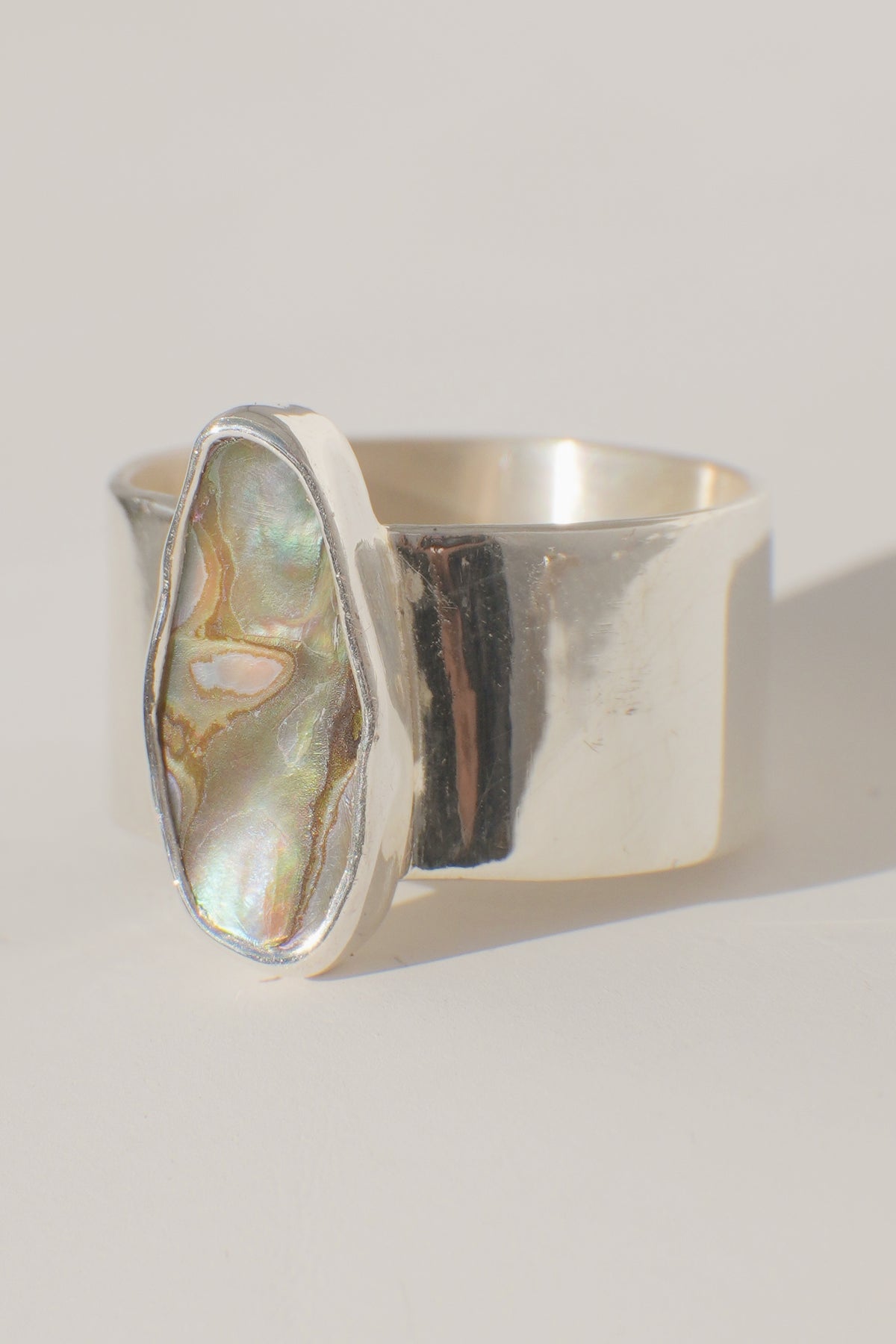 Wide Band Abalone Ring 8