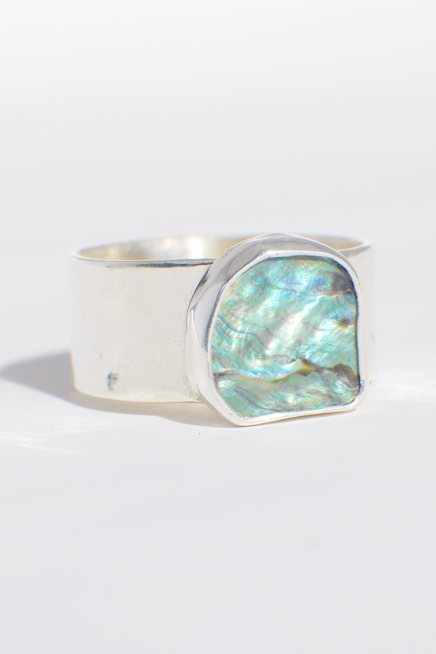 Wide Band Abalone Ring 8