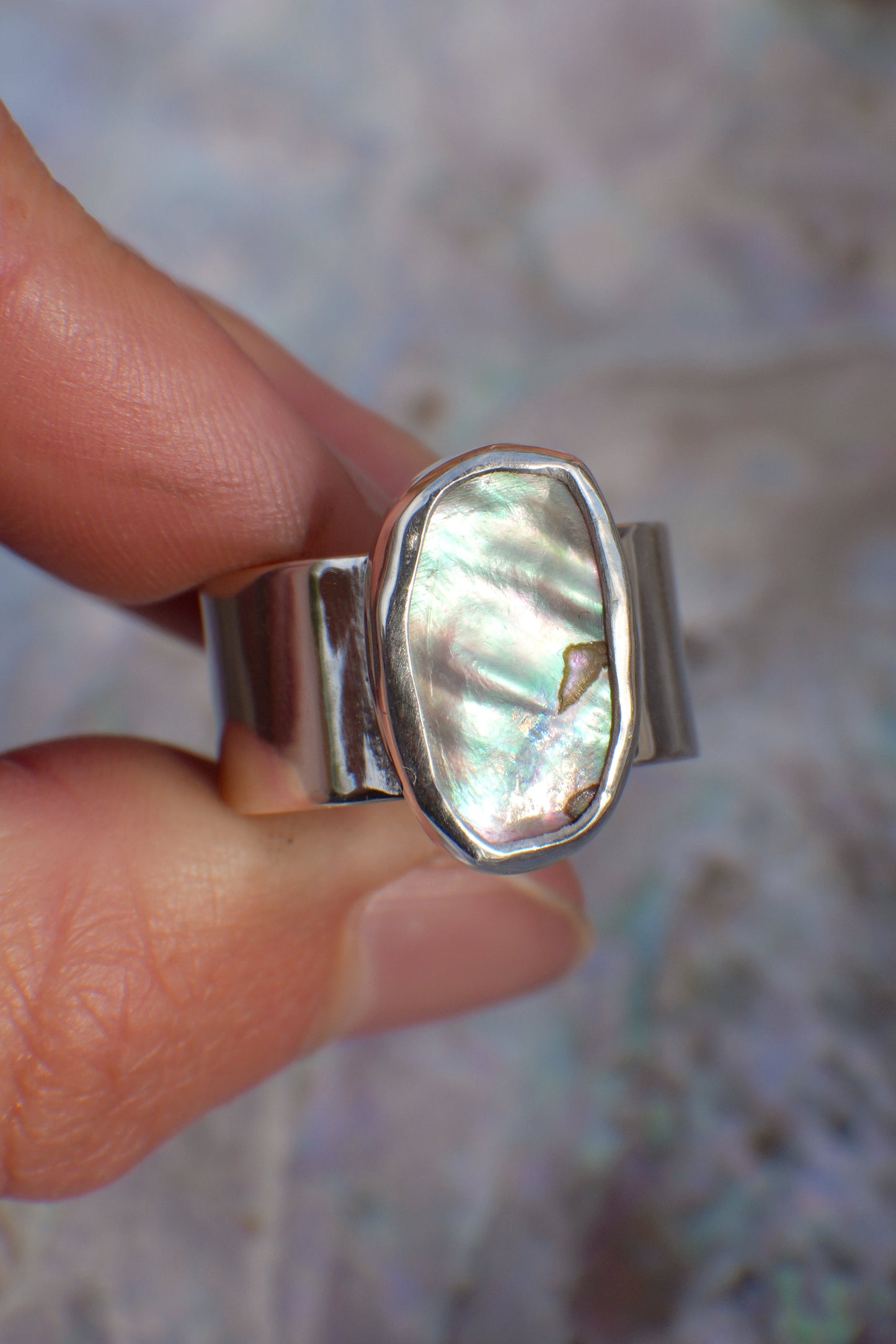 Wide Band Abalone Ring 7.5
