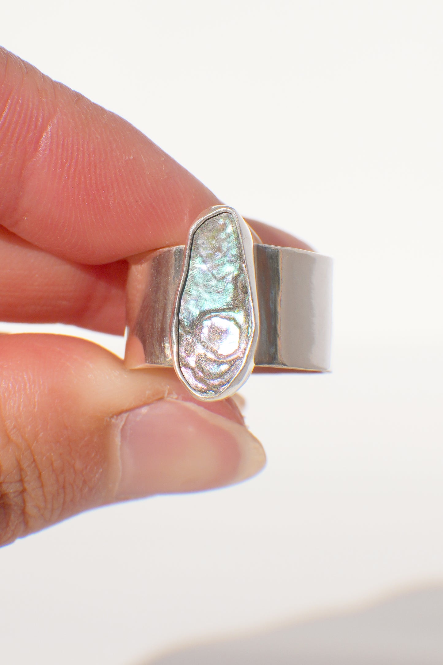 Wide Band Abalone Ring 8