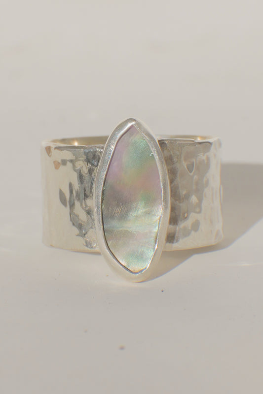 Hammered Wide Band Abalone Ring 11