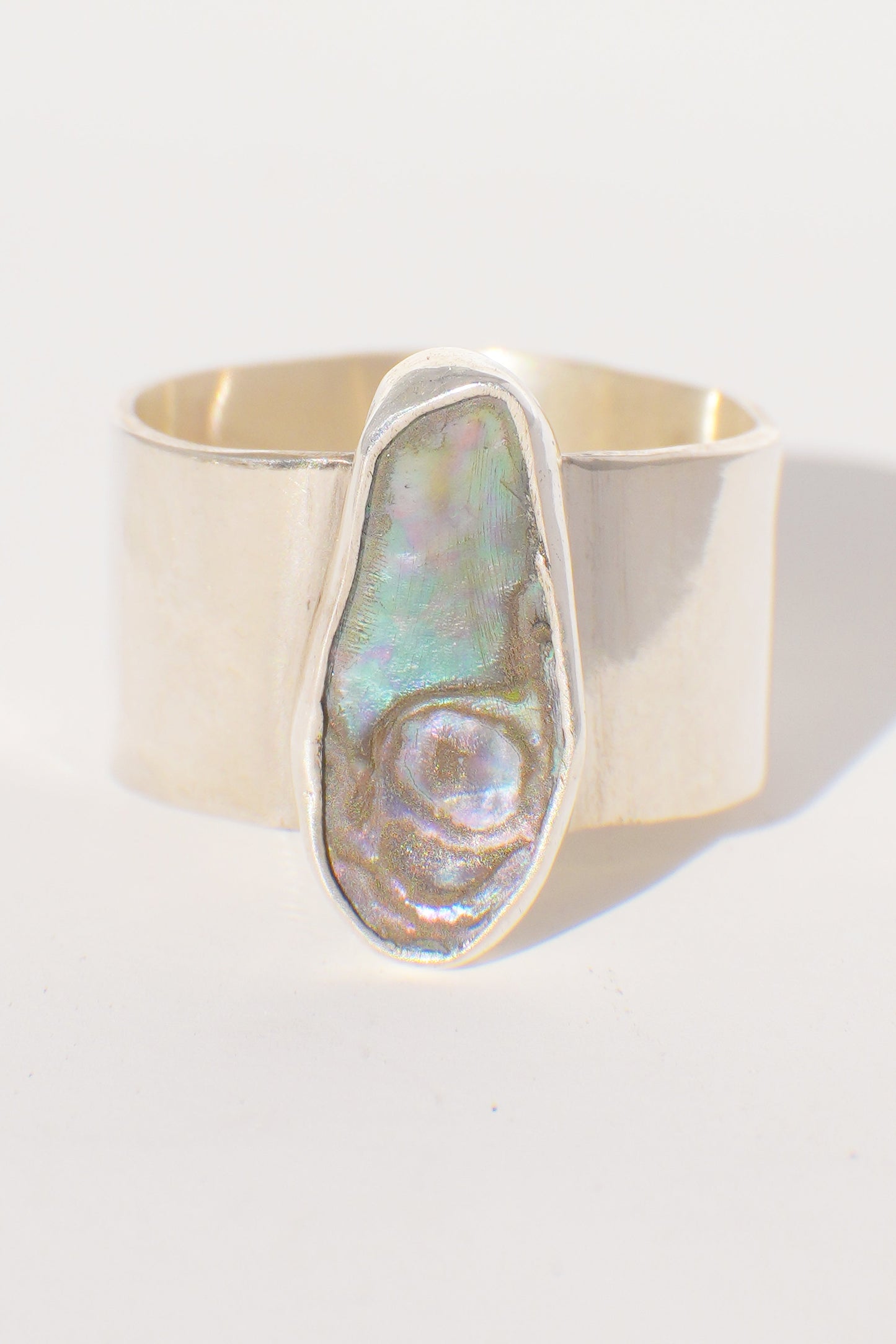 Wide Band Abalone Ring 8