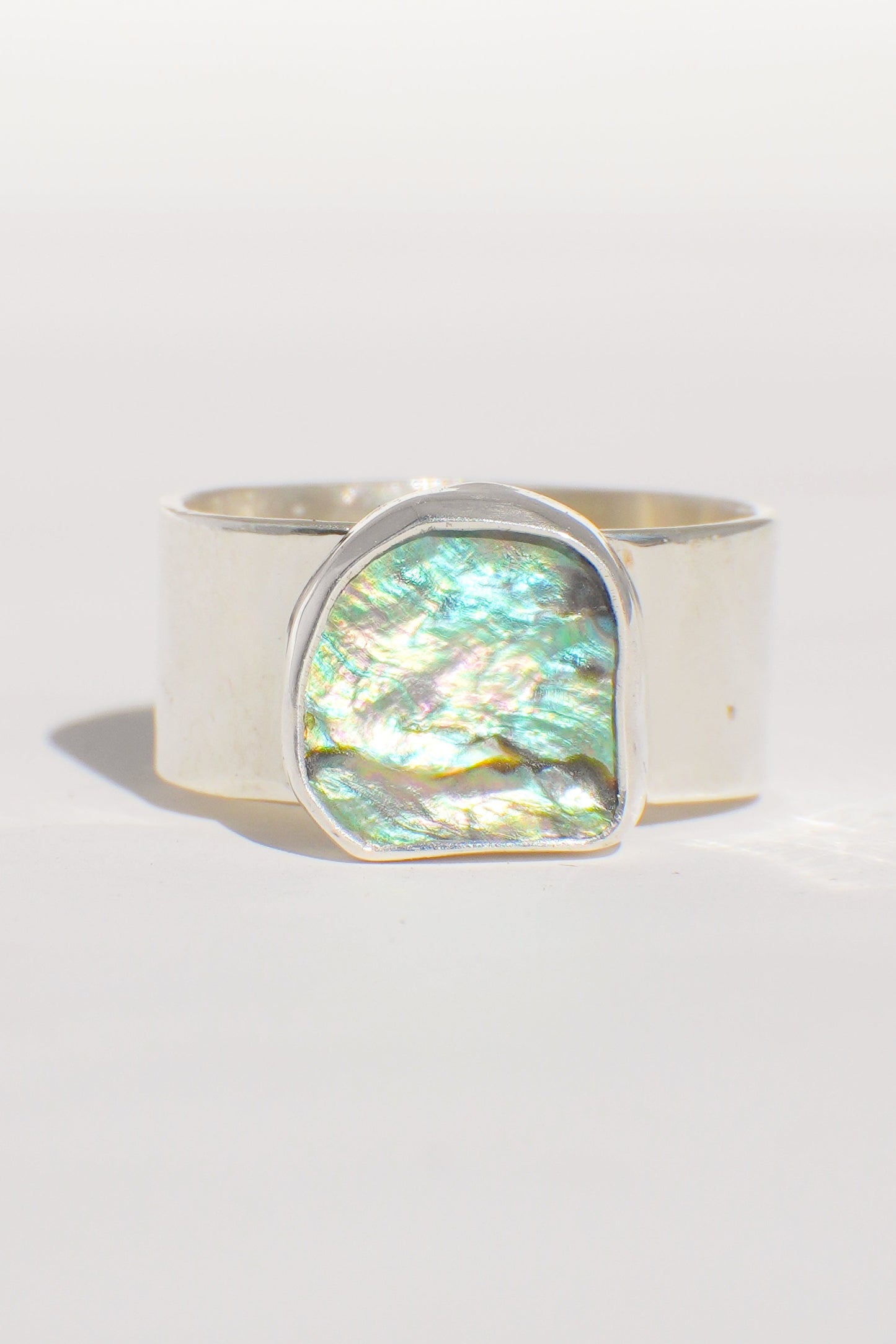 Wide Band Abalone Ring 8