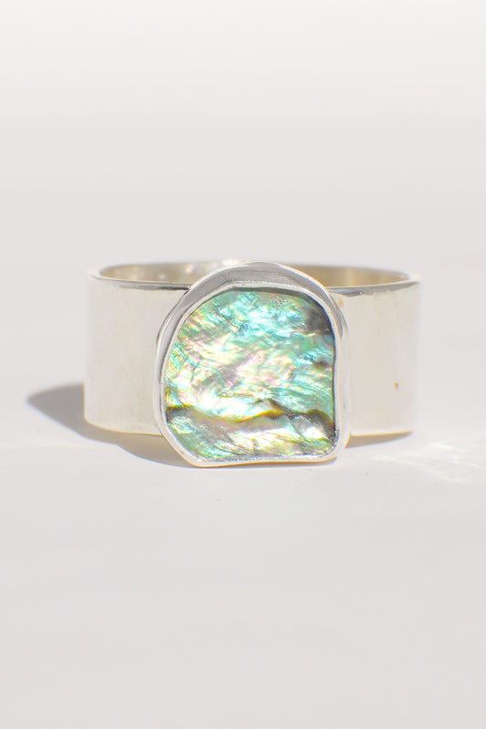 Wide Band Abalone Ring 8