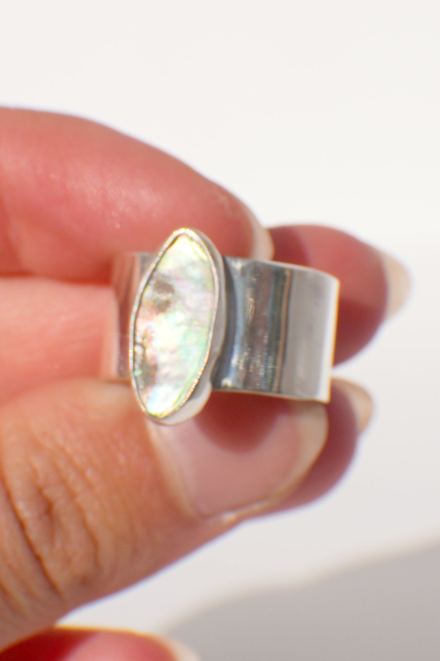 Wide Band Abalone Ring 8