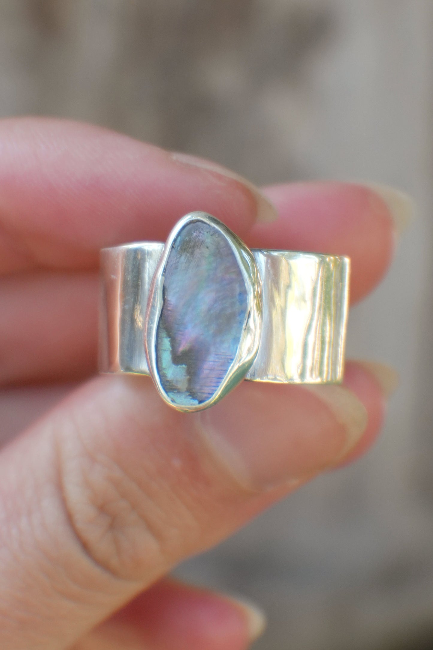 Wide Band Abalone Ring 11